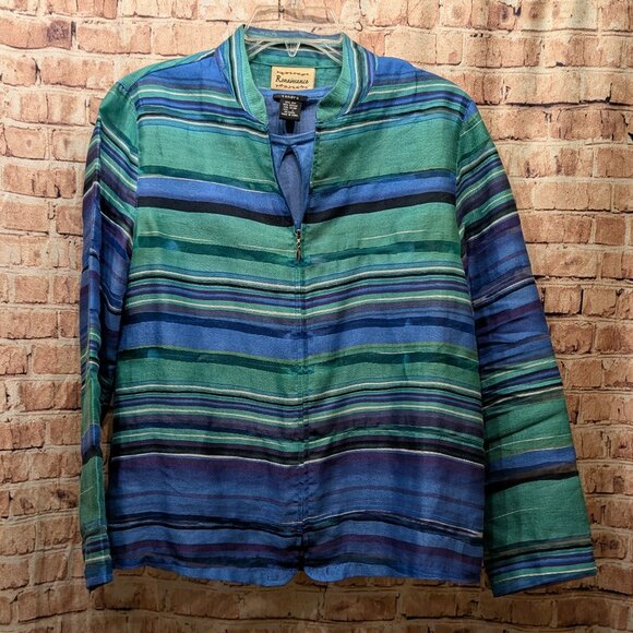 Renaissance Striped Blue and Green Jacket w/ Bonus Sandra Sleeveless Top L-XL - Picture 1 of 13